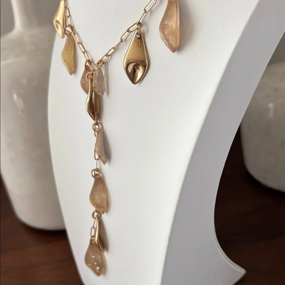 Carol D Studio Gold chain, gold & acrylic pendants,clear rhinestones,earrings